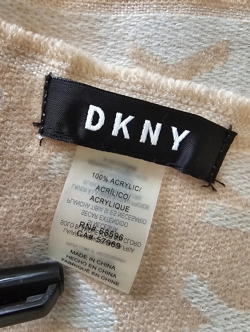 DKNY Logo Fringe Scarf Blush Pink Ivory Soft Cozy Fall Winter Luxe Chic Wrap